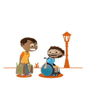 autonomie_essentielle-image-service Une personne en fauteuil roulant accompagné par un auxiliaire de vie dans ses courses